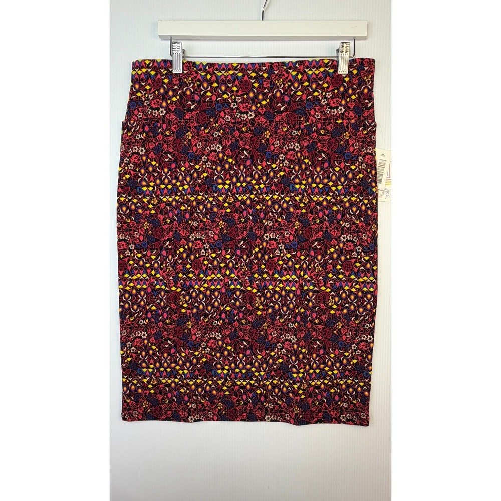 LuLaRoe Cassie Skirt Womens XL Multicolor Floral Geometric Pencil Stretch